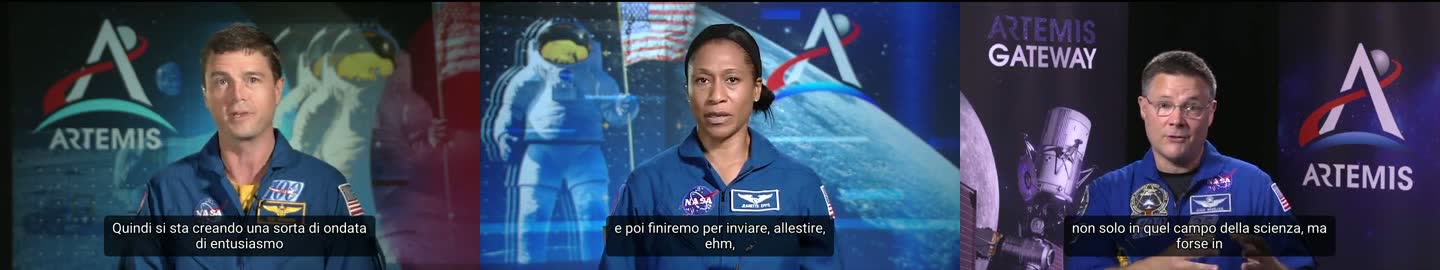 Three moments of the interview with Italian subtitles burned in: Reid Wiseman, Jeanette Epps and Doug Wheelock
