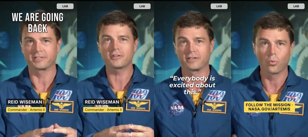 Four moments of the titled reel: the title at 1.5 s with the lower third; the lower third alone at 3.5 s; the quote at 7.5 s; the call to action at 11.5 s